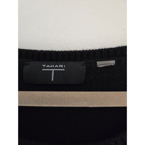 Tahari Size XL Black Sweater Short Sleeve Minimalist Dark Academia #768 - Picture 4 of 6